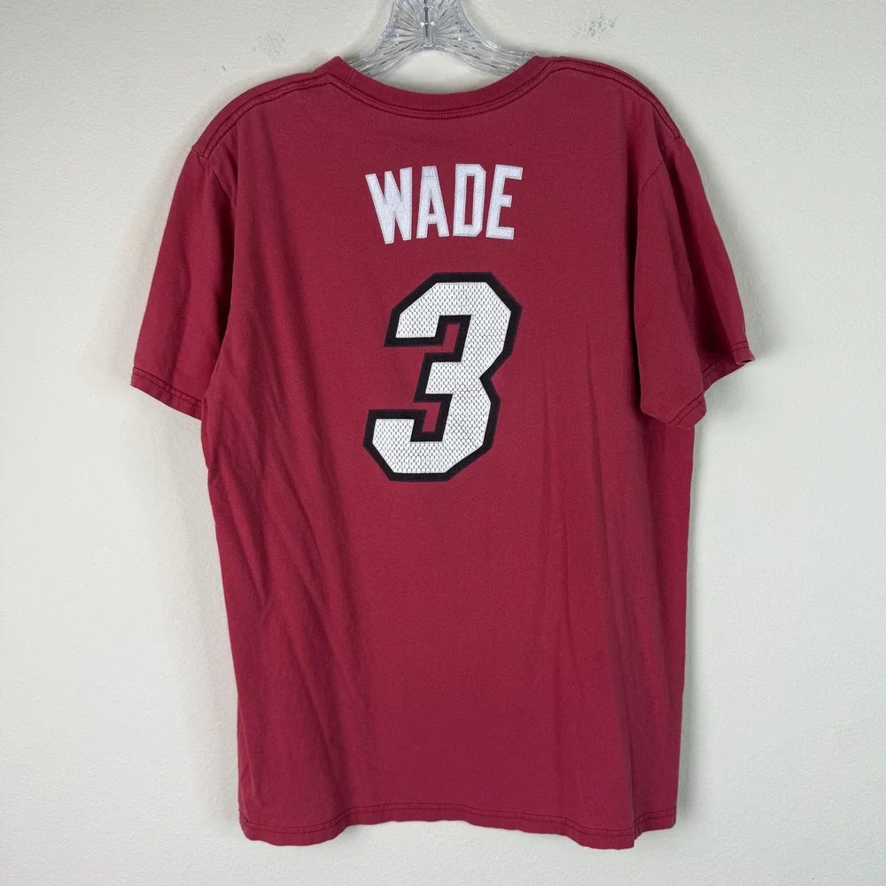 Adidas T-Shirt Mens L Miami Heat Dwyane Wade 3 Go-To Tee Red NBA Basketball